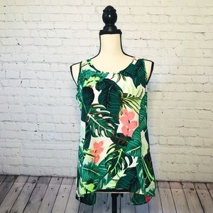 EXPRESS Tropical Print Slit Back Blouse Size SP